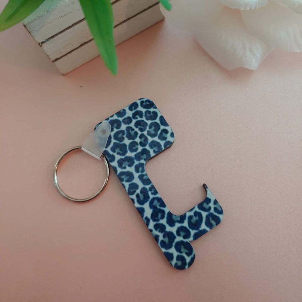 Blue Cheetah Print Hands-Free Door Opener Keychain